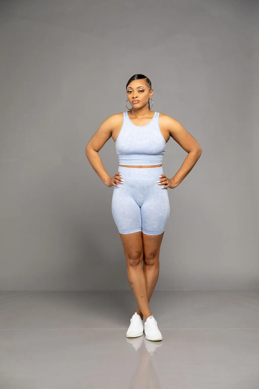 Lets Workout Biker Short Set- Light Blue