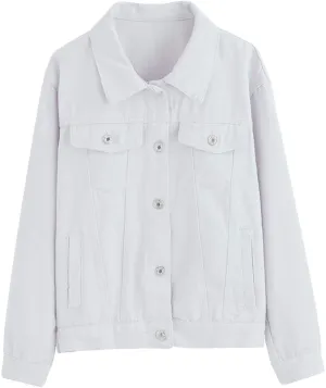 LifeShe Women's Denim Jacket White Jean Jackets Coat Purple