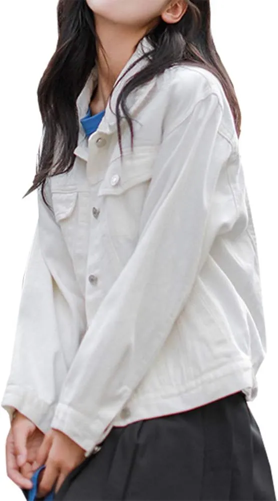 LifeShe Women's Denim Jacket White Jean Jackets Coat Purple