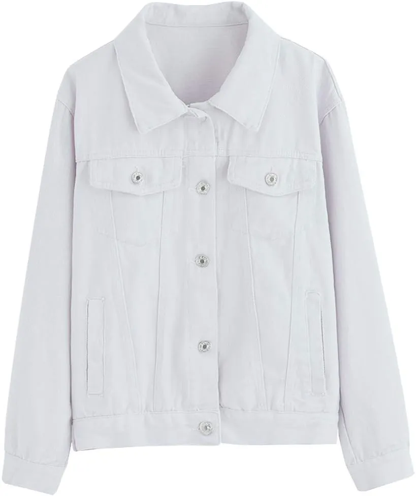 LifeShe Women's Denim Jacket White Jean Jackets Coat Purple