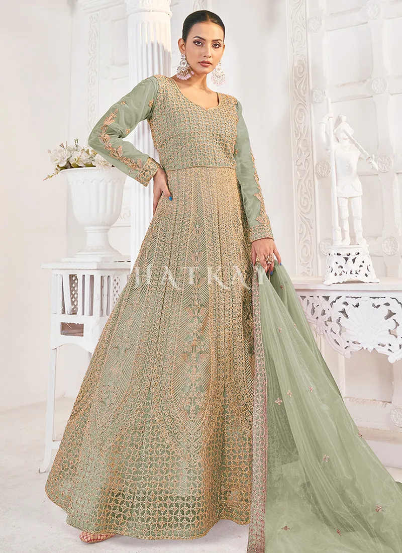 Light Green Designer Anarkali Suit