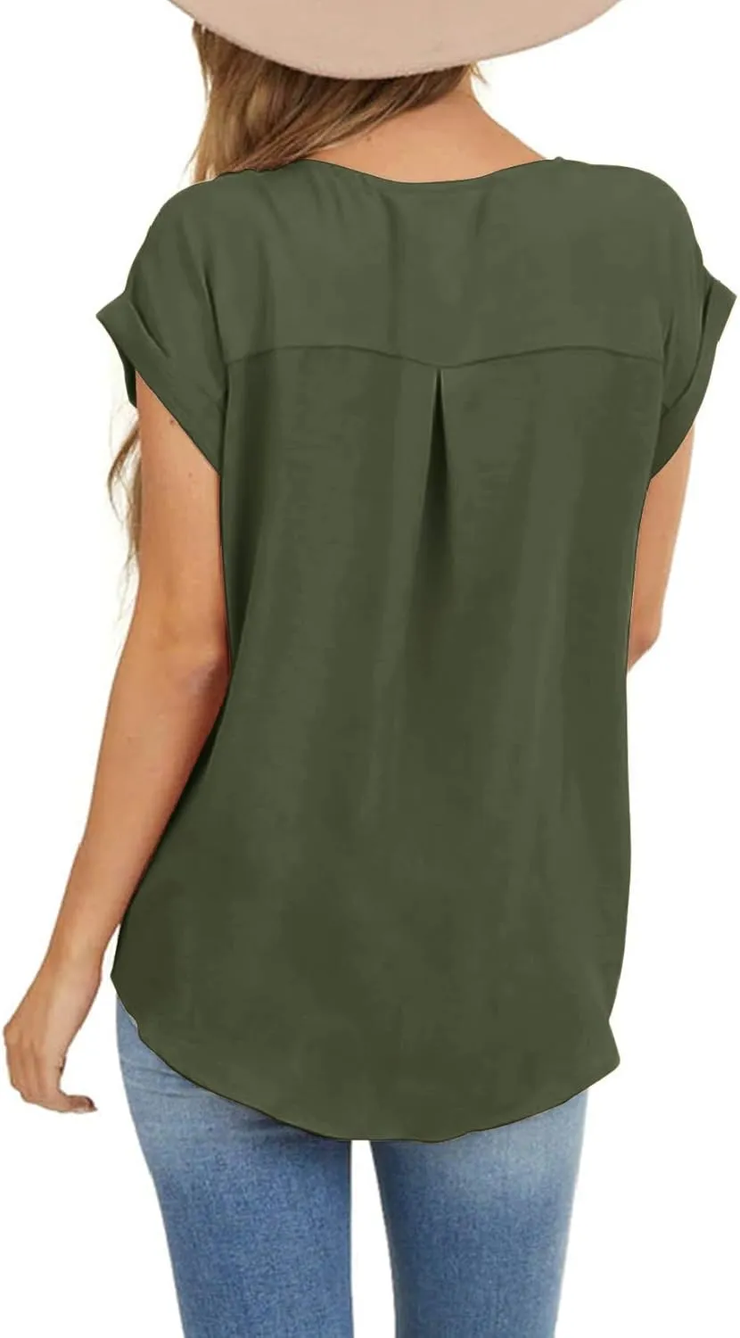 Limerose Women's Short Sleeve Tops Crew Neck Side Button Shirts Casual Loose Fit T-Shirt
