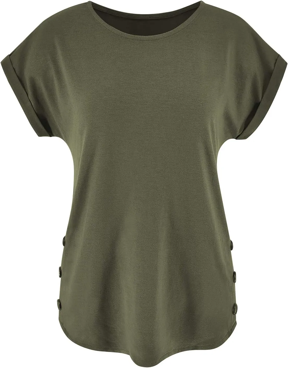 Limerose Women's Short Sleeve Tops Crew Neck Side Button Shirts Casual Loose Fit T-Shirt