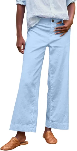 Linen Pants for Women, Straight Leg Peasant Pants Elastic Waist Linen Casual