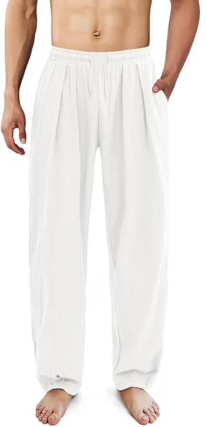 Linen Pants Women 2025 Summer Drawstring Elastic Waist Lightweight Palazzo Pants Baggy Comfy Vacation Trouser with Pockets