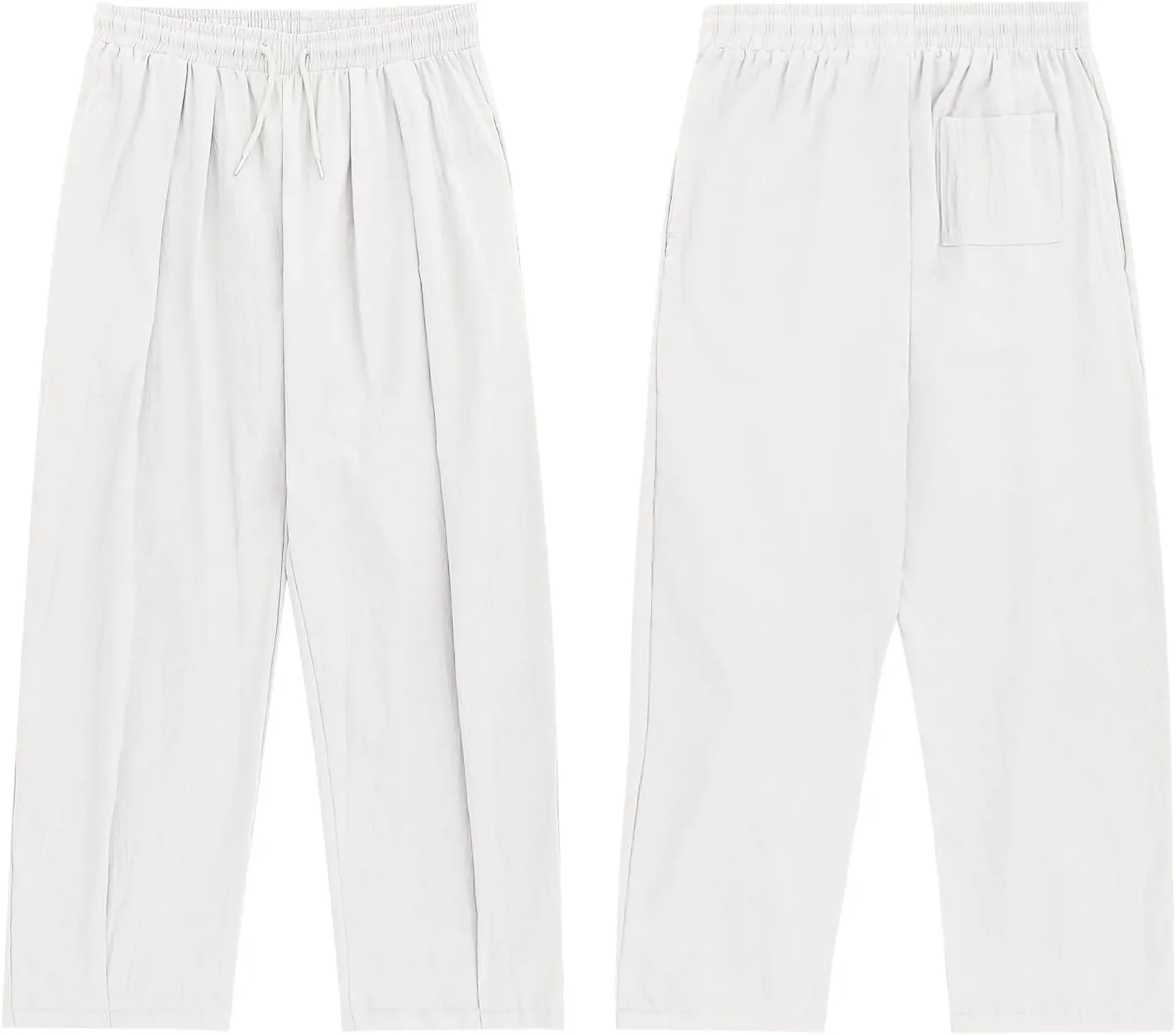 Linen Pants Women 2025 Summer Drawstring Elastic Waist Lightweight Palazzo Pants Baggy Comfy Vacation Trouser with Pockets
