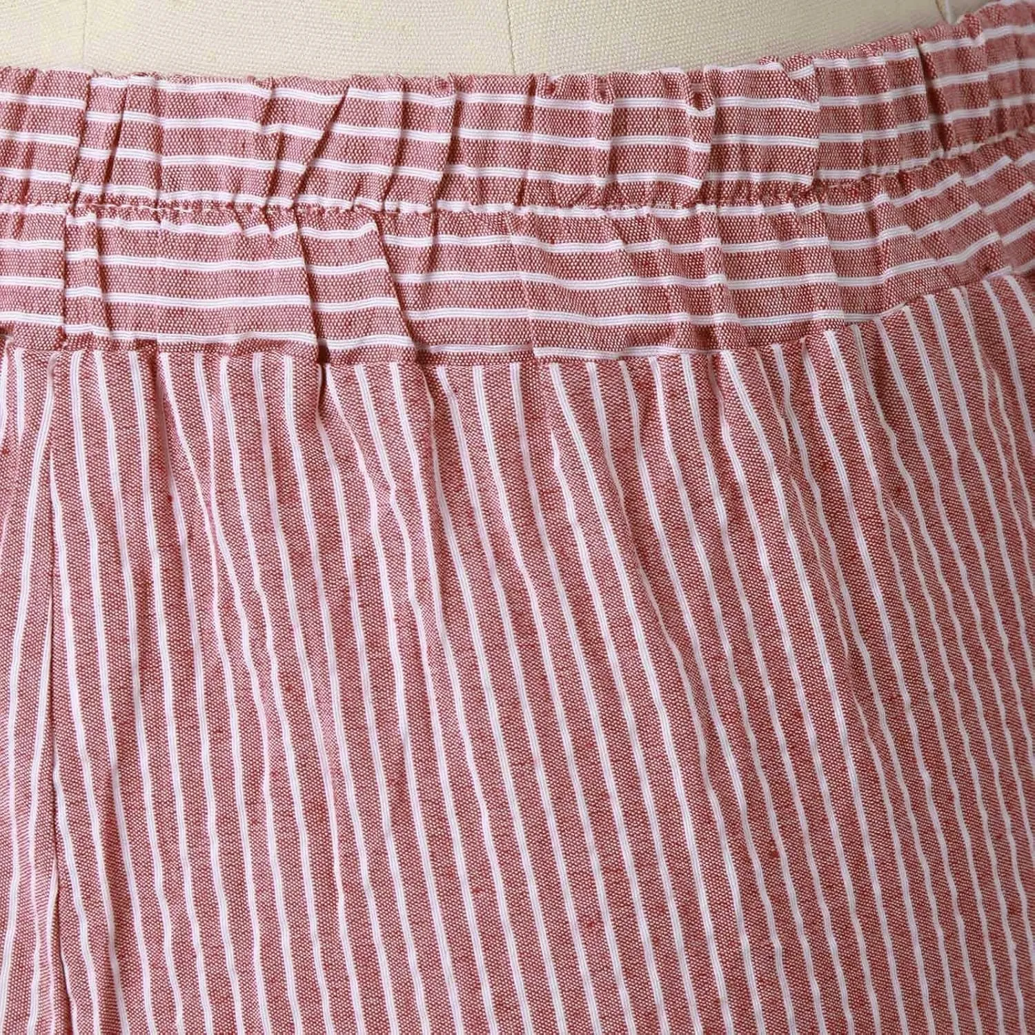 Linen Pants Women Cropped Side Button Elastic Waist Pants Casual Summer Beach Trousers with Pockets