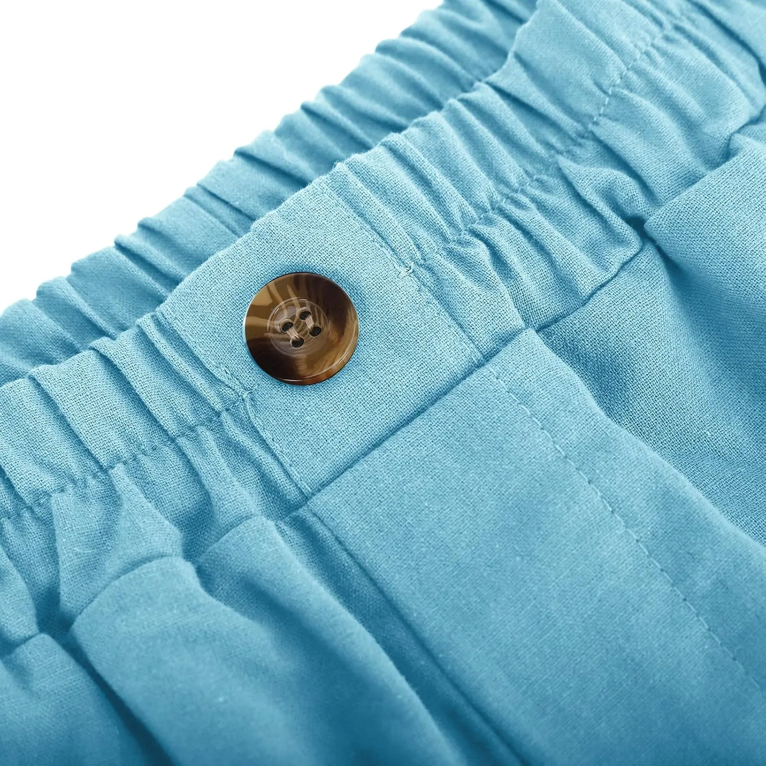 Linen Pants Women Summer Elastic Waist Cropped Palazzo Beach Pants Ladies Casual Loose Wide Leg Trousers with Pockets