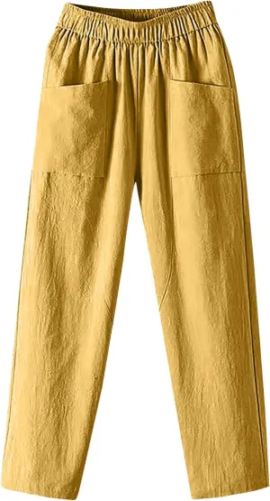 Linen Pants Women Summer Straight Leg Elastic Waist Casual Pants Peasant Linen