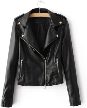 LJYH Women's Zipper Motorcycle Biker Faux Leather Jackets