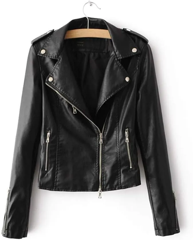 LJYH Women's Zipper Motorcycle Biker Faux Leather Jackets