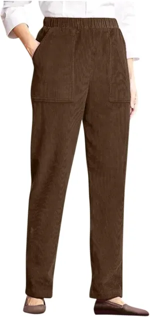 LOAIHA Corduroy Pants for Women Casual Drawstring Elastic High Waist Straight Leg Pants Trousers with Pockets