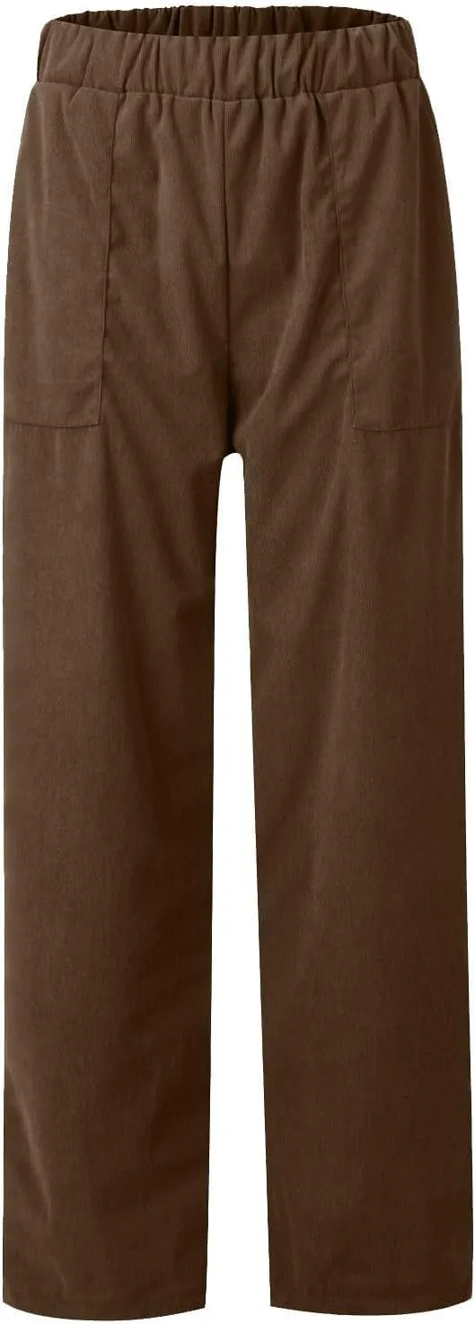 LOAIHA Corduroy Pants for Women Casual Drawstring Elastic High Waist Straight Leg Pants Trousers with Pockets