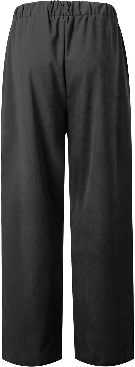 LOAIHA Corduroy Pants for Women Casual Drawstring Elastic High Waist Straight Leg Pants Trousers with Pockets