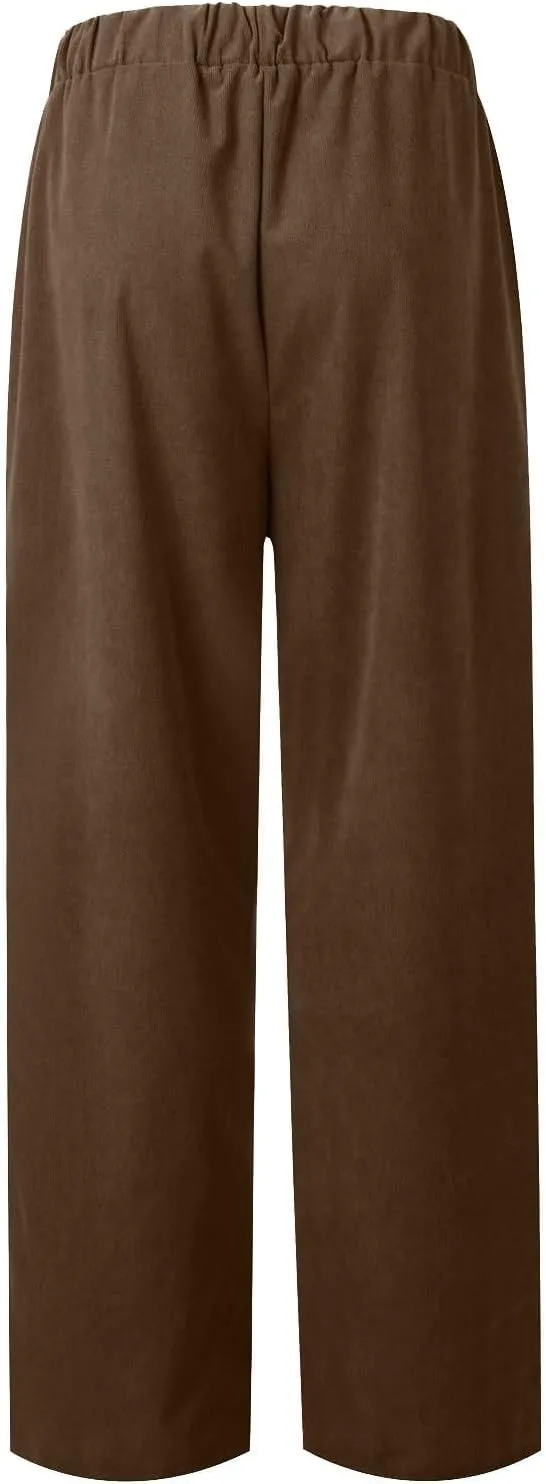 LOAIHA Corduroy Pants for Women Casual Drawstring Elastic High Waist Straight Leg Pants Trousers with Pockets