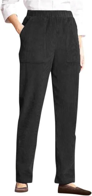 LOAIHA Corduroy Pants for Women Casual Drawstring Elastic High Waist Straight Leg Pants Trousers with Pockets