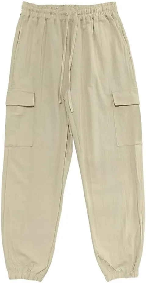 LOAIHA Mens Casual Pants Elastic Waist Drawstring Yoga Baggy Tapered Harem Sweatpants Beach Trousers