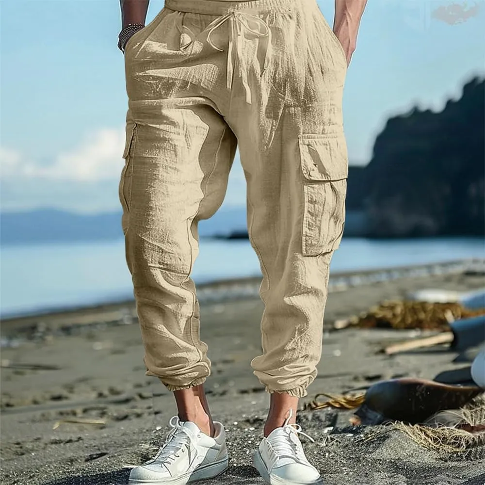 LOAIHA Mens Casual Pants Elastic Waist Drawstring Yoga Baggy Tapered Harem Sweatpants Beach Trousers