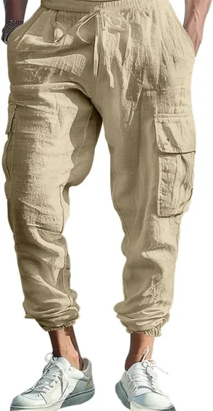 LOAIHA Mens Casual Pants Elastic Waist Drawstring Yoga Baggy Tapered Harem Sweatpants Beach Trousers