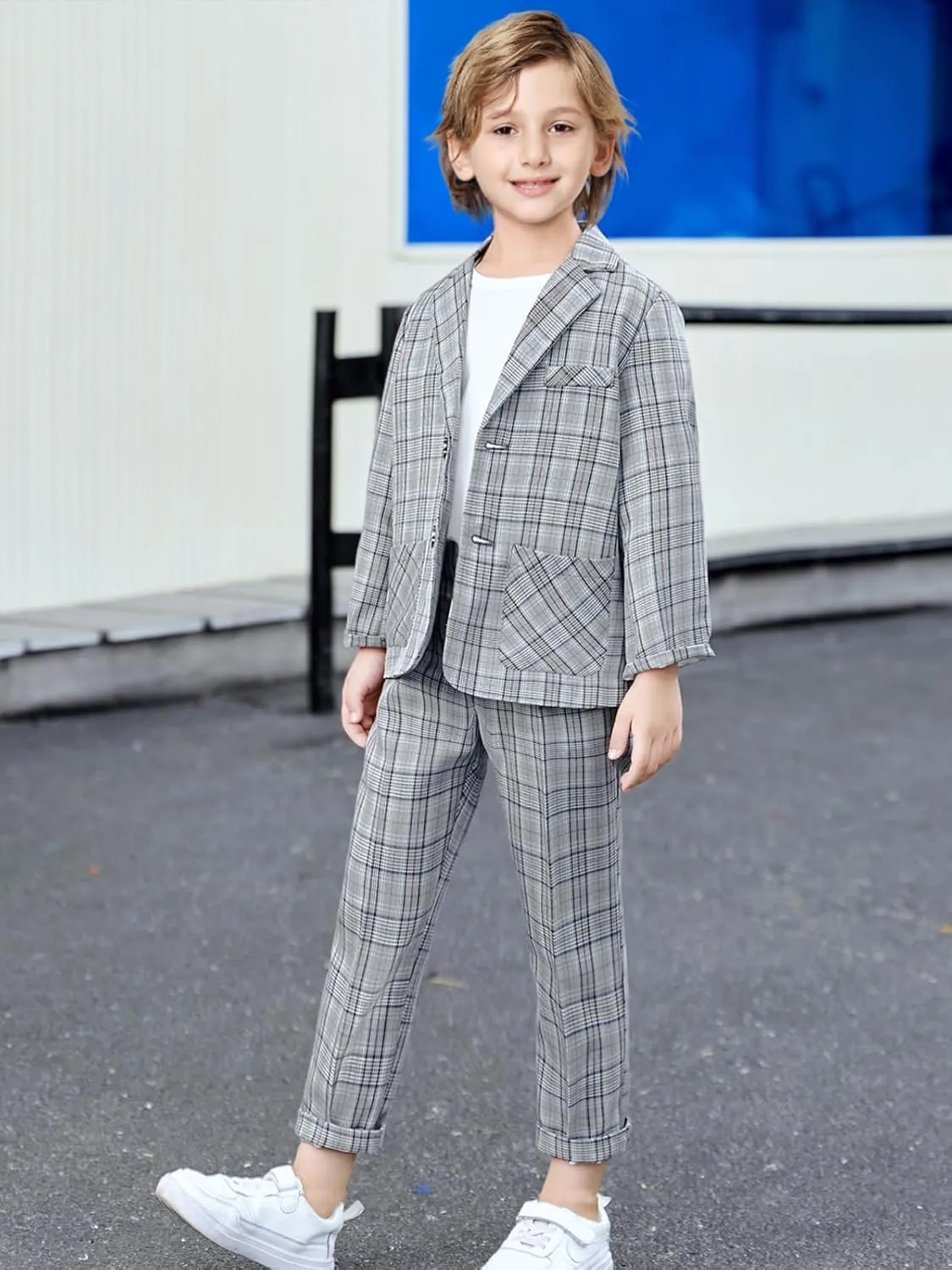 LOLANTA Boys Casual Suits Wedding Outfits Kids 2 Piece Gentleman Blazer and Pants Set Dresswear