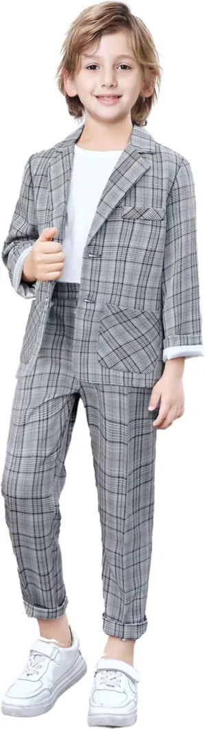 LOLANTA Boys Casual Suits Wedding Outfits Kids 2 Piece Gentleman Blazer and Pants Set Dresswear