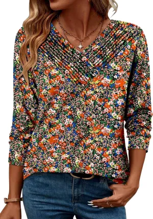 Long Sleeve Shirts for Women Fashion V Neck Basics Casual Top Fitted Tunic Tops