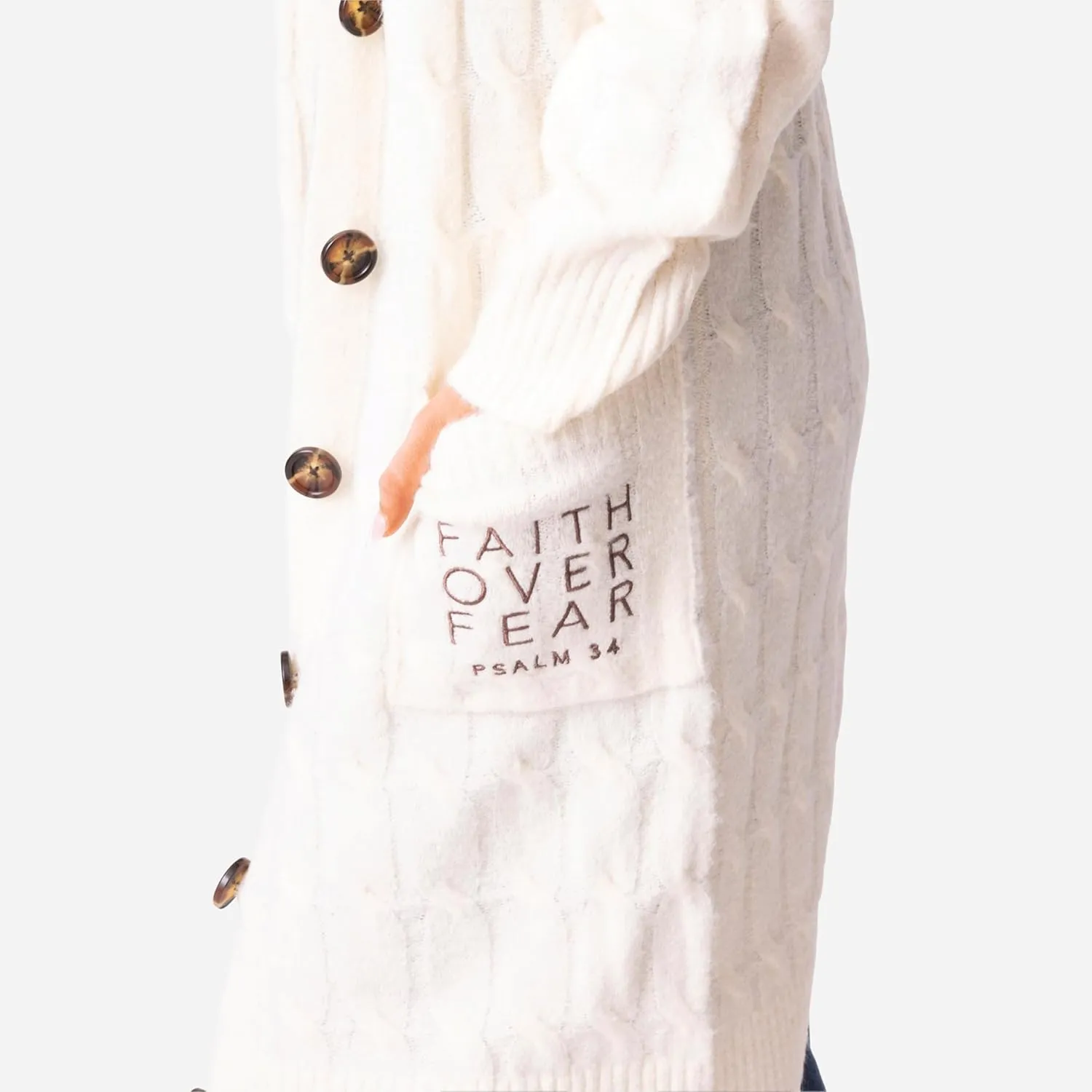 Love in Faith | Faith Over Fear | Christian Fall Cardigan Sweater for Women | Faith-Based Gifts | Cream