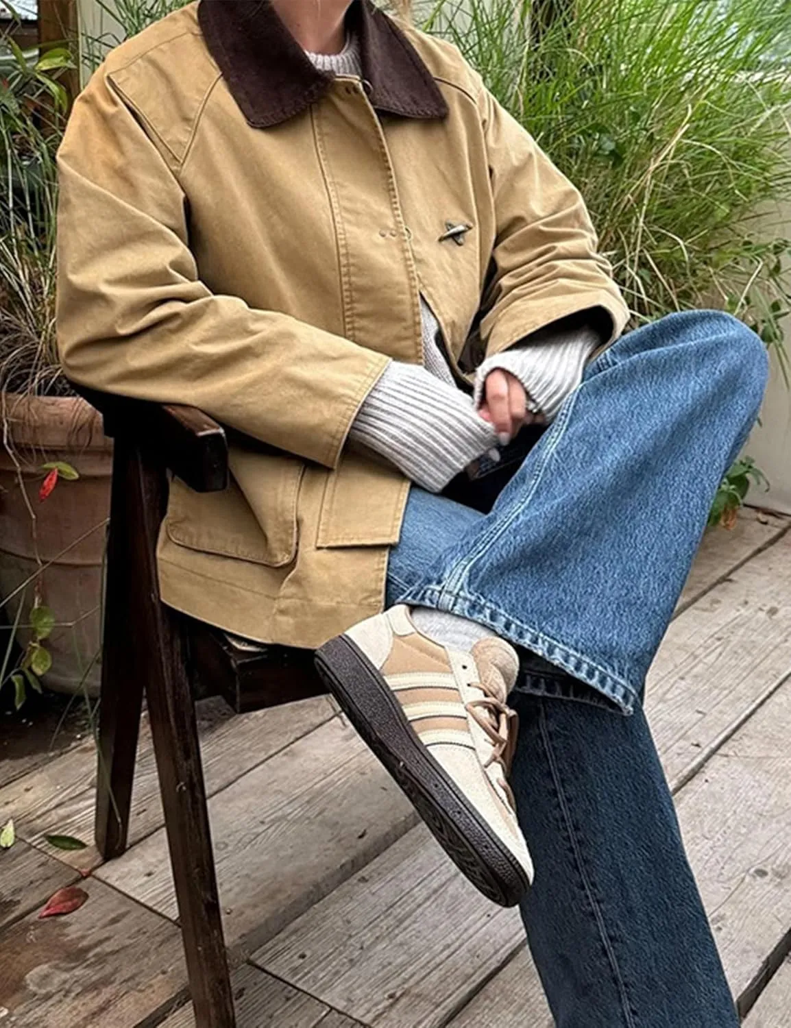 Lumister Womens Oversized Barn Jacket Contrasting Lapel Collar Retro Button Down Casual Canvas Coat Outwear