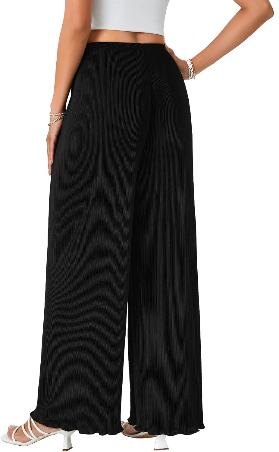 LYANER Women's Casual Wide Leg Pants Pleated High Elastic Waist Flowy Loose Palazzo Pants Work Trousers