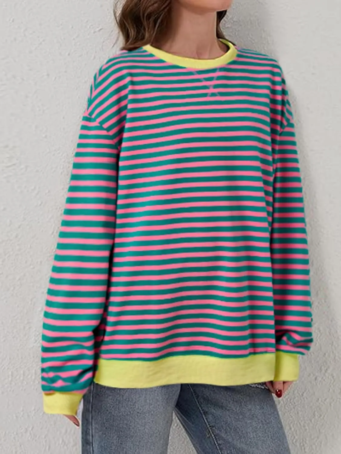 LYANER Women's Oversized Striped Color Block Sweatshirts Long Sleeve Crewneck Casual Loose Pullovers Tops Shirts