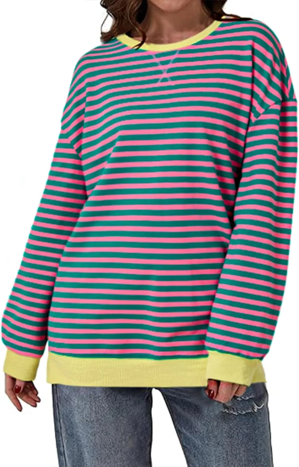 LYANER Women's Oversized Striped Color Block Sweatshirts Long Sleeve Crewneck Casual Loose Pullovers Tops Shirts