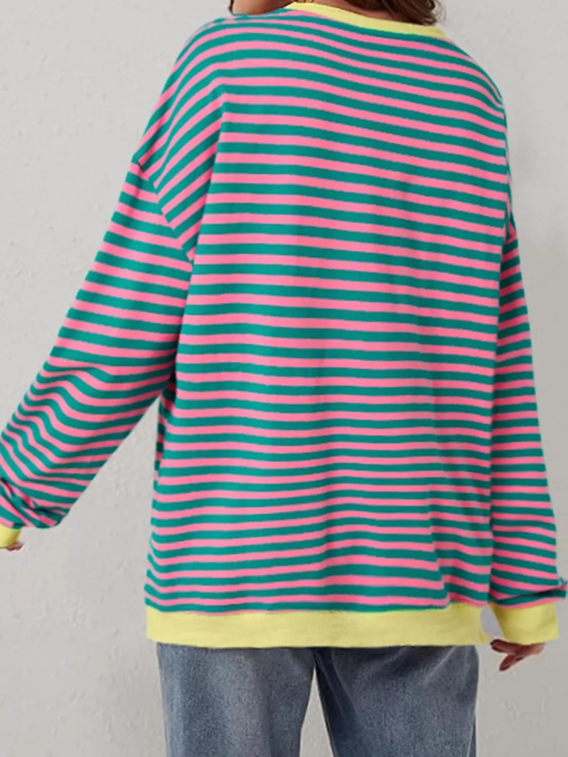 LYANER Women's Oversized Striped Color Block Sweatshirts Long Sleeve Crewneck Casual Loose Pullovers Tops Shirts