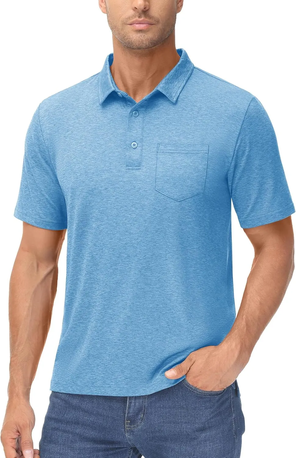 MAGCOMSEN Men's Short-Sleeve Golf Polo Shirts 3-Button Quick Dry Polo Athletic Casual Collared T-Shirt with Pocket