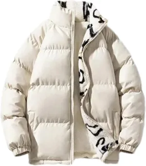 Man Zipper Stand Collar Cotton-Padded Jacket Solid Classic Thick Warm Plush Coat