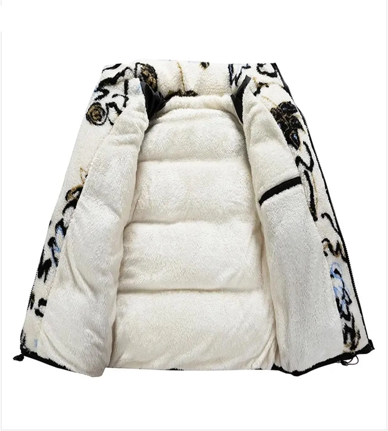 Man Zipper Stand Collar Cotton-Padded Jacket Solid Classic Thick Warm Plush Coat