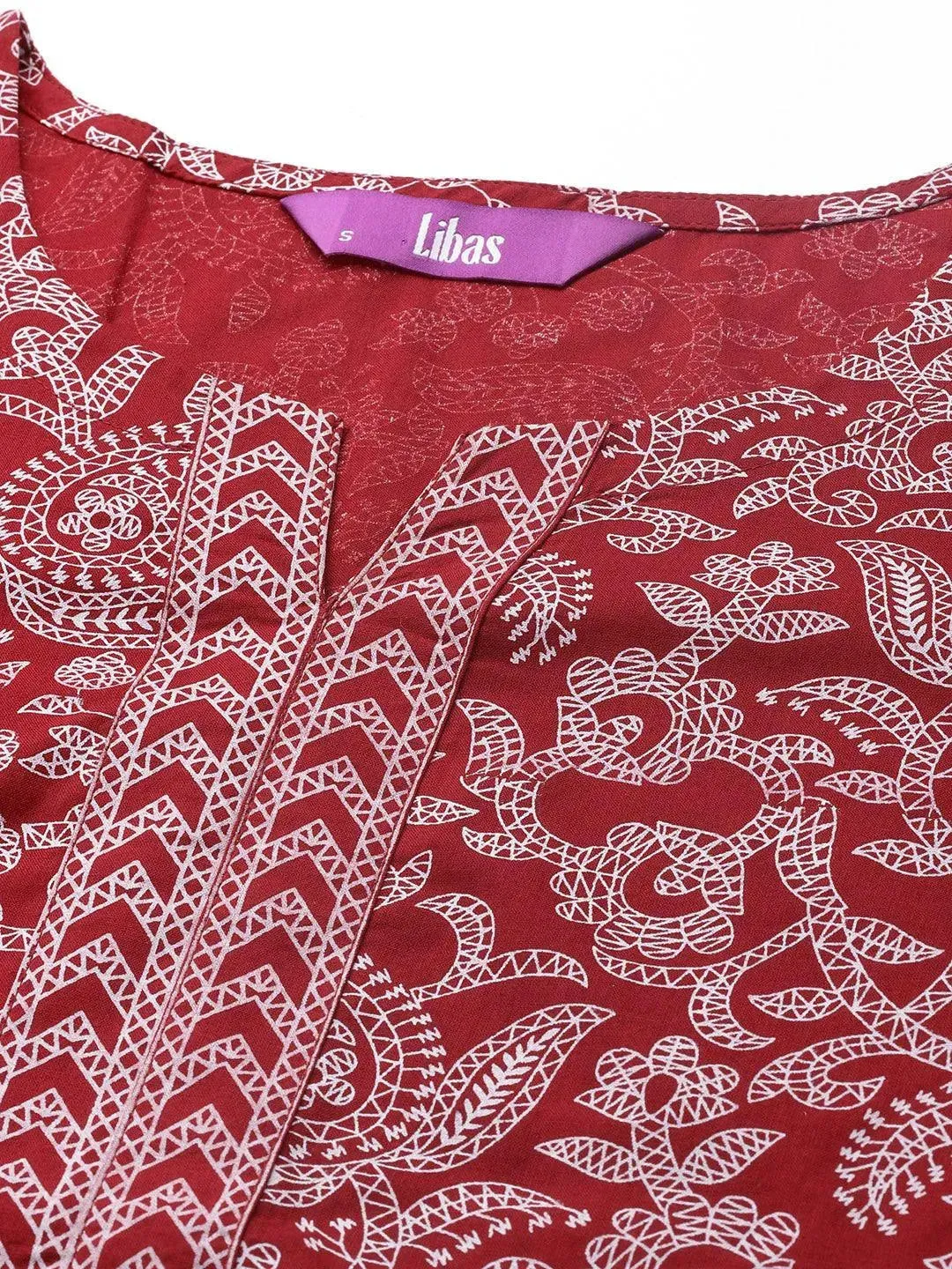Maroon Printed Cotton Straight Kurta