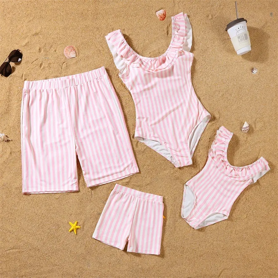 Matching Family Pink Stripe Swimsuits