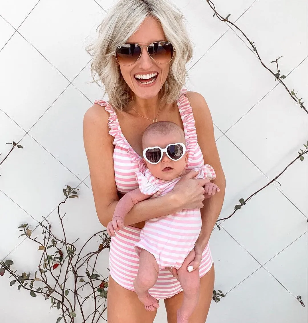 Matching Family Pink Stripe Swimsuits