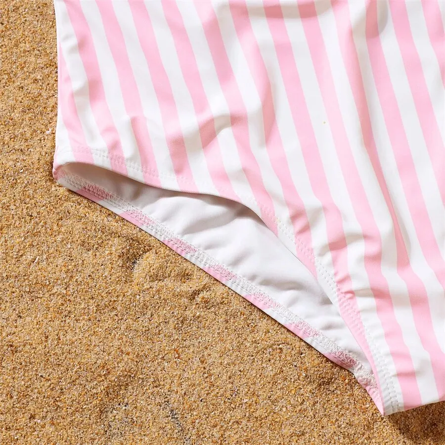 Matching Family Pink Stripe Swimsuits