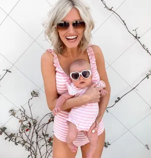Matching Family Pink Stripe Swimsuits