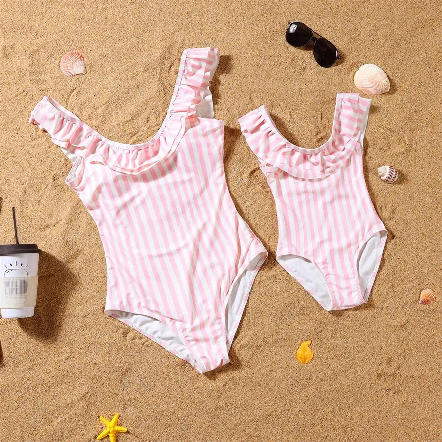 Matching Family Pink Stripe Swimsuits