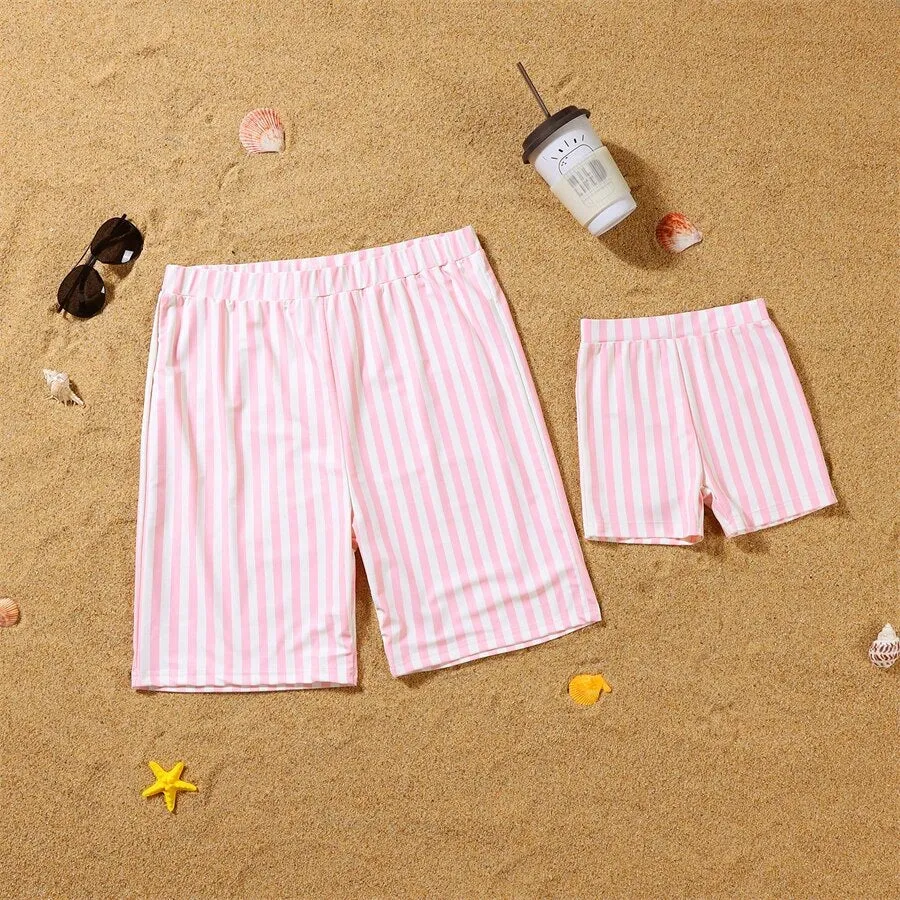 Matching Family Pink Stripe Swimsuits