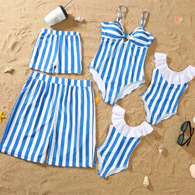 Matching Family Pink Stripe Swimsuits
