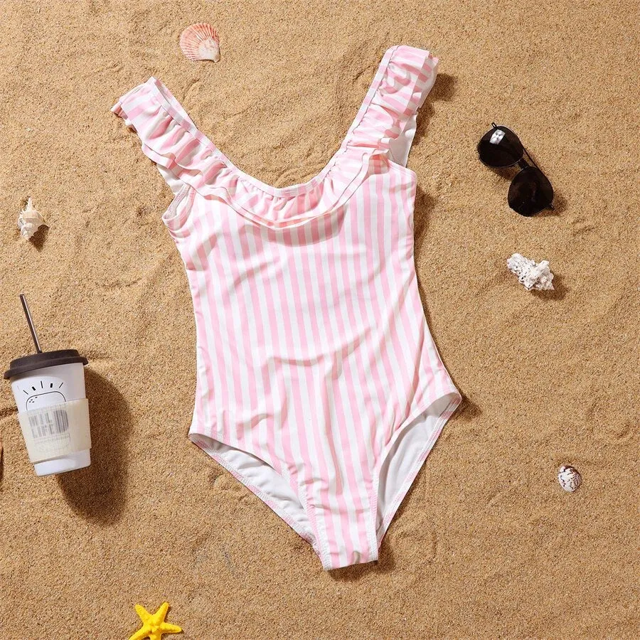 Matching Family Pink Stripe Swimsuits
