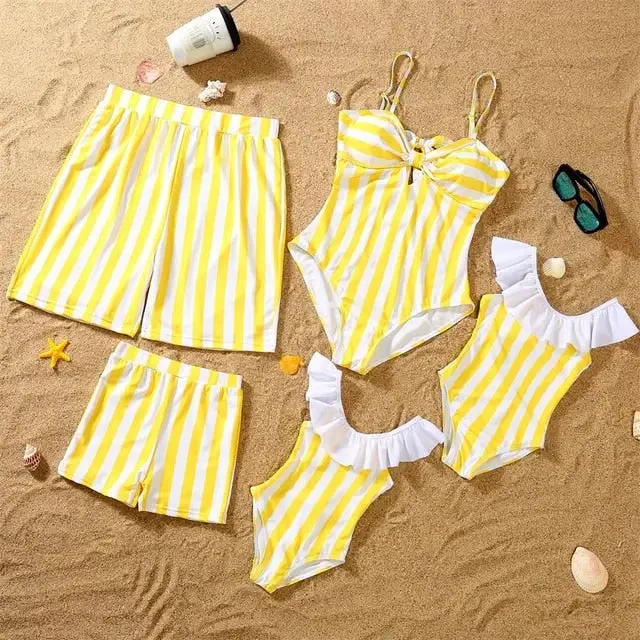 Matching Family Pink Stripe Swimsuits