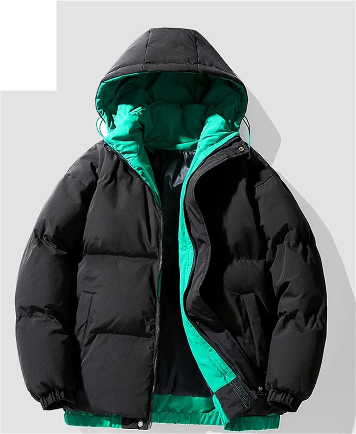 Men Drawstring Hooded Cotton-Padded Outdoor Jacket Classic Thicken Oversized Parka Coat