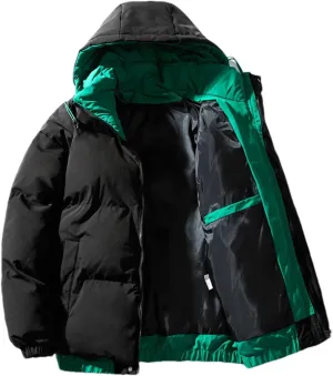 Men Drawstring Hooded Cotton-Padded Outdoor Jacket Classic Thicken Oversized Parka Coat