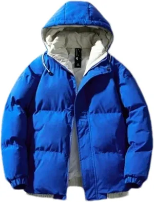 Men Drawstring Hooded Cotton-Padded Outdoor Jacket Classic Thicken Oversized Parka Coat