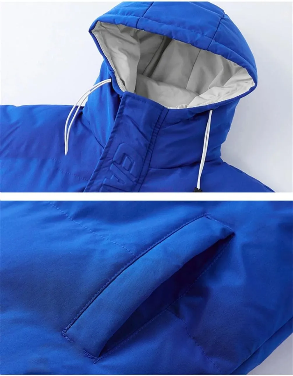 Men Drawstring Hooded Cotton-Padded Outdoor Jacket Classic Thicken Oversized Parka Coat