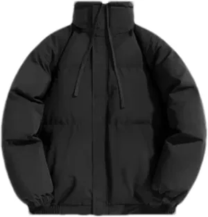 Men Drawstring Stand Collar Cotton-Padded Jacket Classic Zipper Thicken Oversized Parka Coat